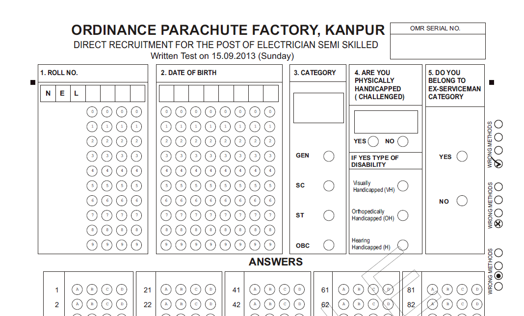 OFB Recruitment OMR Sheet